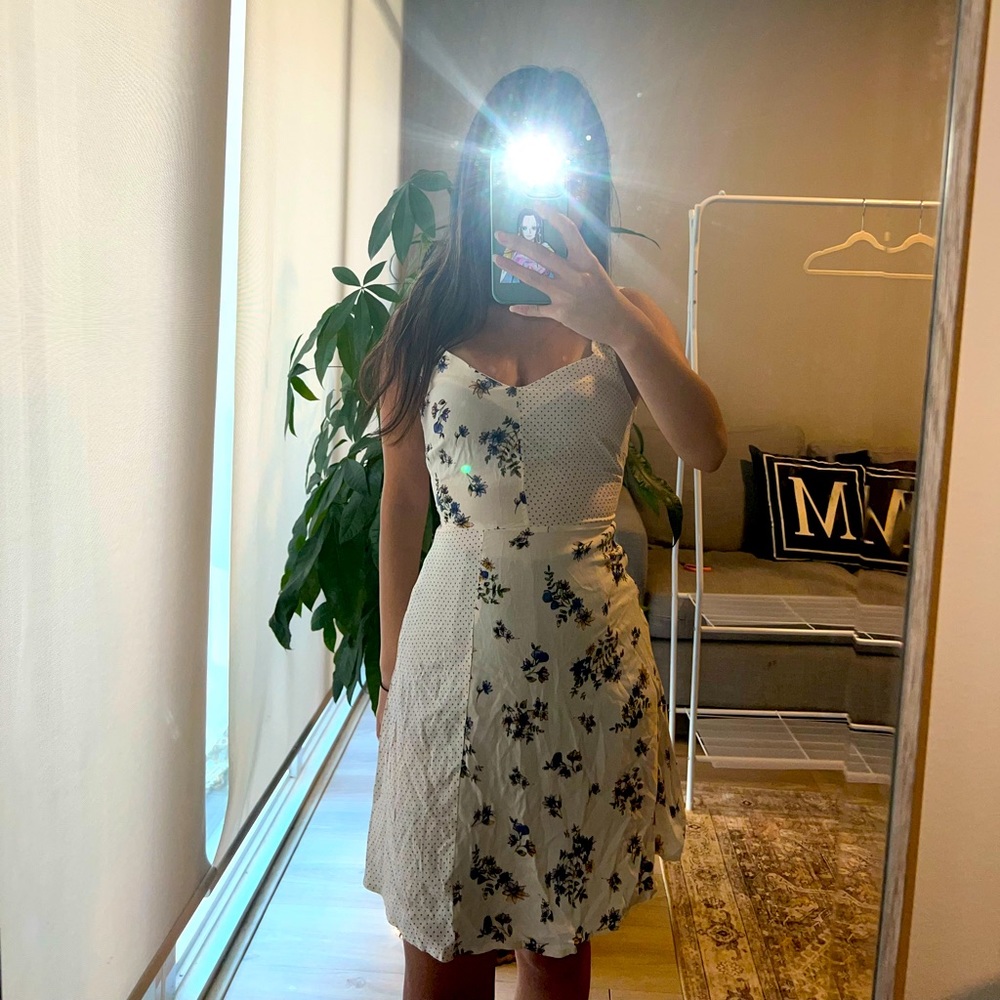 Bebop Summer Causal Dress - blue white floral dress vacation party